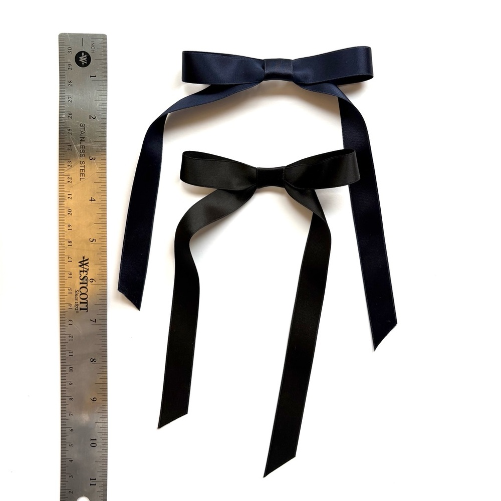 Classic Black and Navy Satin Ribbon Hair Bows, NEW